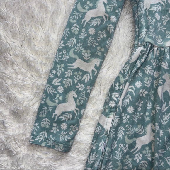 Play by Little Sleepies Girl 5 Unicorn Garden Twirl Dress Mint White Long Sleeve - Picture 10 of 12